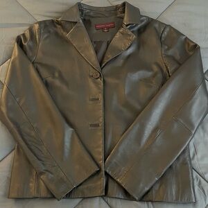 GENUINE LEATHER Brown MARGARET GODFREY Women's Vintage 3-Button Jacket. Size: XL